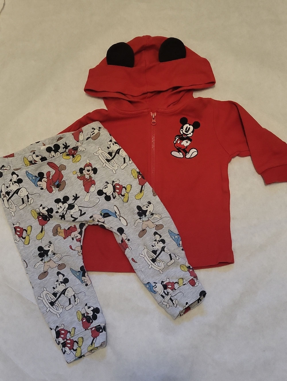 Disney Mickey red embrodiered zip up hoodie with grey character pants